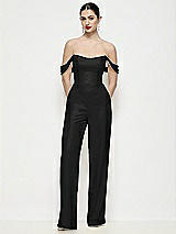 Front View Thumbnail - Black Off-the-Shoulder Basque Neck Crepe Wide Leg Formal Jumpsuit