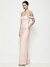 Side View Thumbnail - Blush Off-the-Shoulder Basque Neck Crepe Wide Leg Formal Jumpsuit