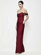 Side View Thumbnail - Burgundy Off-the-Shoulder Basque Neck Crepe Wide Leg Formal Jumpsuit