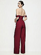 Rear View Thumbnail - Burgundy Off-the-Shoulder Basque Neck Crepe Wide Leg Formal Jumpsuit