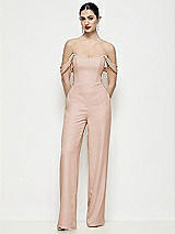 Front View Thumbnail - Cameo Off-the-Shoulder Basque Neck Crepe Wide Leg Formal Jumpsuit