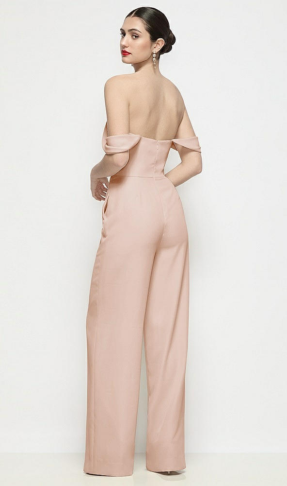 Back View - Cameo Off-the-Shoulder Basque Neck Crepe Wide Leg Formal Jumpsuit