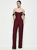 Front View Thumbnail - Cabernet Off-the-Shoulder Basque Neck Crepe Wide Leg Formal Jumpsuit