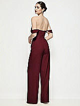 Rear View Thumbnail - Cabernet Off-the-Shoulder Basque Neck Crepe Wide Leg Formal Jumpsuit
