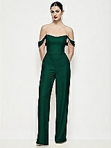 Front View Thumbnail - Hunter Green Off-the-Shoulder Basque Neck Crepe Wide Leg Formal Jumpsuit