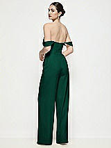 Rear View Thumbnail - Hunter Green Off-the-Shoulder Basque Neck Crepe Wide Leg Formal Jumpsuit