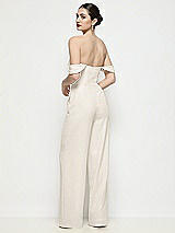 Rear View Thumbnail - Ivory Off-the-Shoulder Basque Neck Crepe Wide Leg Formal Jumpsuit