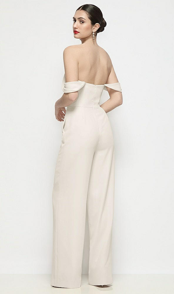 Back View - Ivory Off-the-Shoulder Basque Neck Crepe Wide Leg Formal Jumpsuit