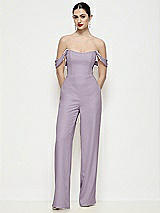 Front View Thumbnail - Lilac Haze Off-the-Shoulder Basque Neck Crepe Wide Leg Formal Jumpsuit