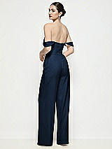 Rear View Thumbnail - Midnight Navy Off-the-Shoulder Basque Neck Crepe Wide Leg Formal Jumpsuit