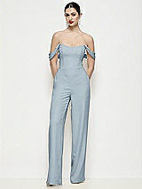 Front View Thumbnail - Mist Off-the-Shoulder Basque Neck Crepe Wide Leg Formal Jumpsuit