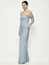 Side View Thumbnail - Mist Off-the-Shoulder Basque Neck Crepe Wide Leg Formal Jumpsuit