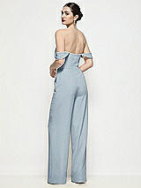 Rear View Thumbnail - Mist Off-the-Shoulder Basque Neck Crepe Wide Leg Formal Jumpsuit