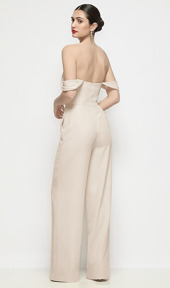 Back View - Oat Off-the-Shoulder Basque Neck Crepe Wide Leg Formal Jumpsuit