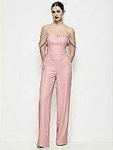 Front View Thumbnail - Rose Off-the-Shoulder Basque Neck Crepe Wide Leg Formal Jumpsuit