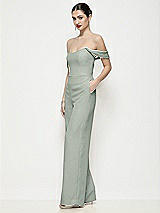 Side View Thumbnail - Willow Green Off-the-Shoulder Basque Neck Crepe Wide Leg Formal Jumpsuit