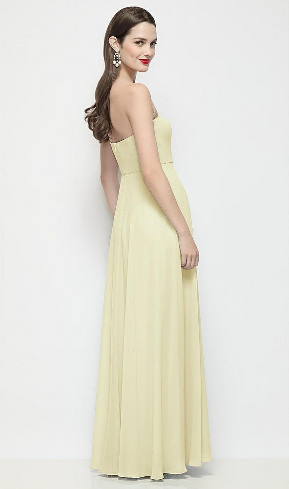 Back View - Butter Yellow Strapless Chiffon Maxi Dress with Soft Circle Skirt
