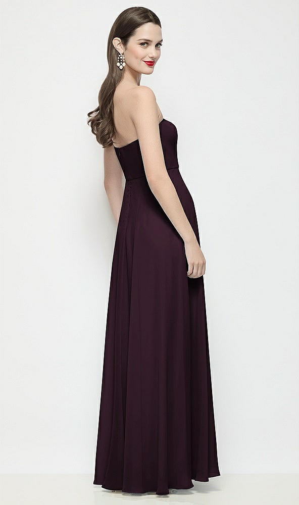 Back View - Deep Plum Strapless Chiffon Maxi Dress with Soft Circle Skirt