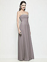Side View Thumbnail - Cashmere Gray Strapless Chiffon Maxi Dress with Soft Circle Skirt