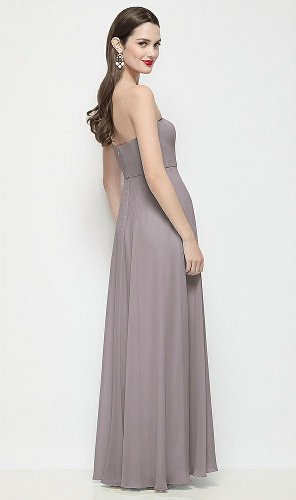 Back View - Cashmere Gray Strapless Chiffon Maxi Dress with Soft Circle Skirt