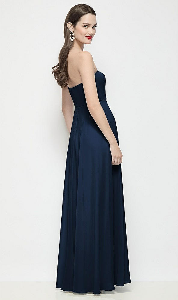 Back View - Midnight Navy Strapless Chiffon Maxi Dress with Soft Circle Skirt