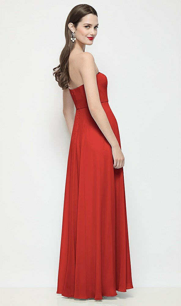 Back View - Poppy Red Strapless Chiffon Maxi Dress with Soft Circle Skirt