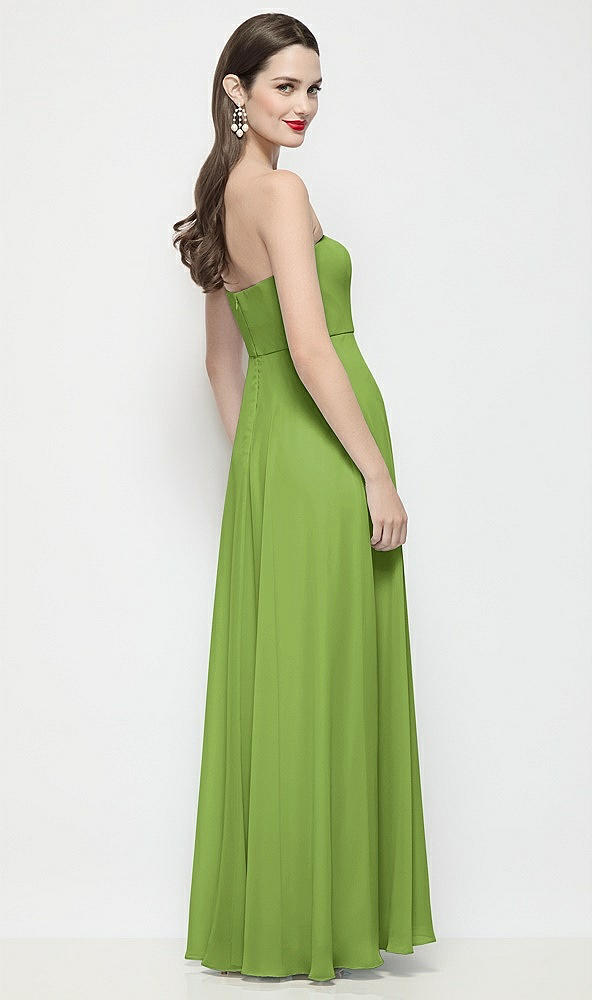 Back View - Peridot Green Strapless Chiffon Maxi Dress with Soft Circle Skirt
