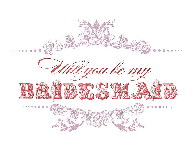 Front View - Hyacinth (iridescent Taffeta) & Perfect Coral Will You Be My Bridesmaid Card - Vintage