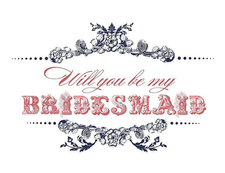 Front View - Blueberry & Perfect Coral Will You Be My Bridesmaid Card - Vintage