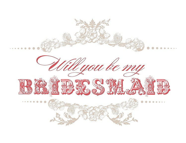 Front View - Cameo & Perfect Coral Will You Be My Bridesmaid Card - Vintage