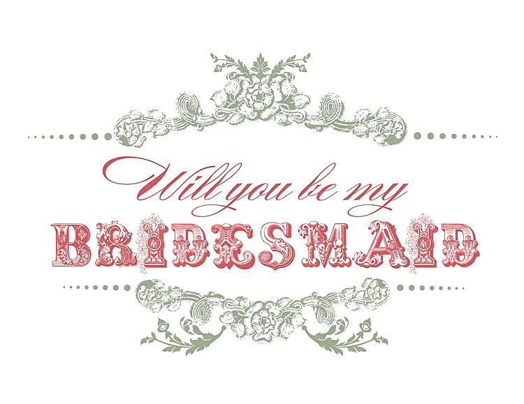 Front View - Kiwi & Perfect Coral Will You Be My Bridesmaid Card - Vintage