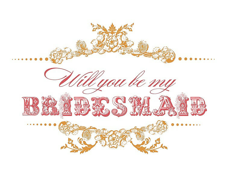 Front View - Orange Crush & Perfect Coral Will You Be My Bridesmaid Card - Vintage
