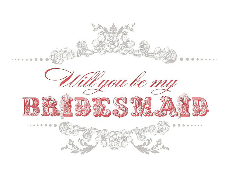 Front View - Oyster & Perfect Coral Will You Be My Bridesmaid Card - Vintage
