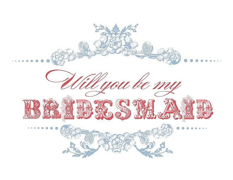 Front View - Pale Blue & Perfect Coral Will You Be My Bridesmaid Card - Vintage