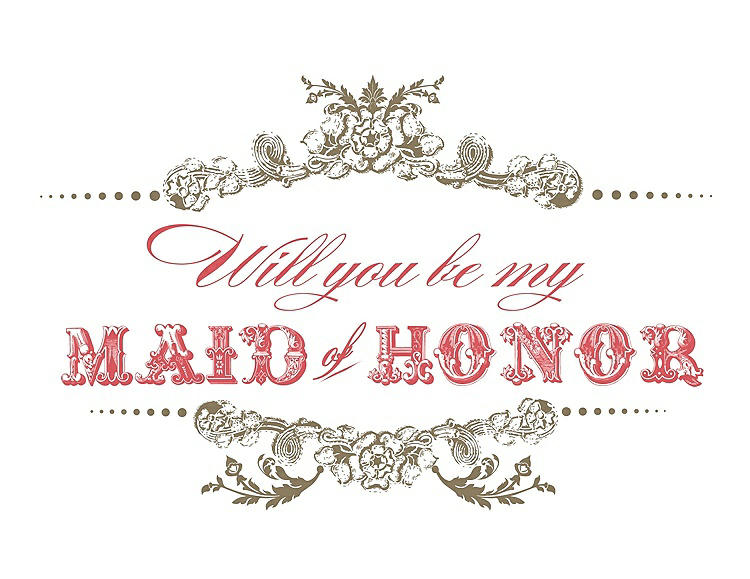 Front View - Antique Gold & Perfect Coral Will You Be My Maid of Honor Card - Vintage