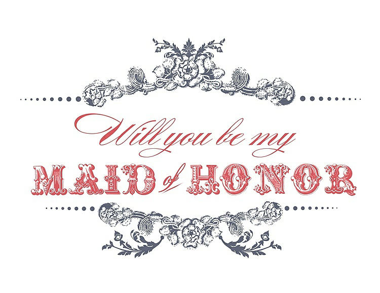 Front View - Blue Steel & Perfect Coral Will You Be My Maid of Honor Card - Vintage