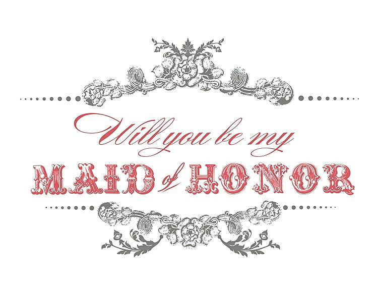 Front View - Charcoal Gray & Perfect Coral Will You Be My Maid of Honor Card - Vintage