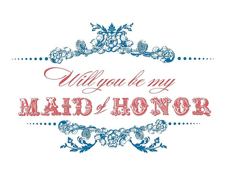 Front View - Cerulean & Perfect Coral Will You Be My Maid of Honor Card - Vintage