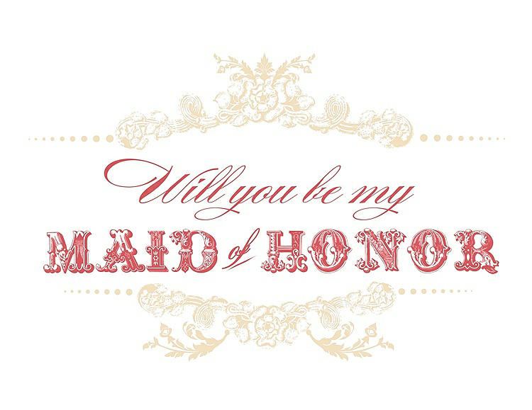 Front View - Corn Silk & Perfect Coral Will You Be My Maid of Honor Card - Vintage