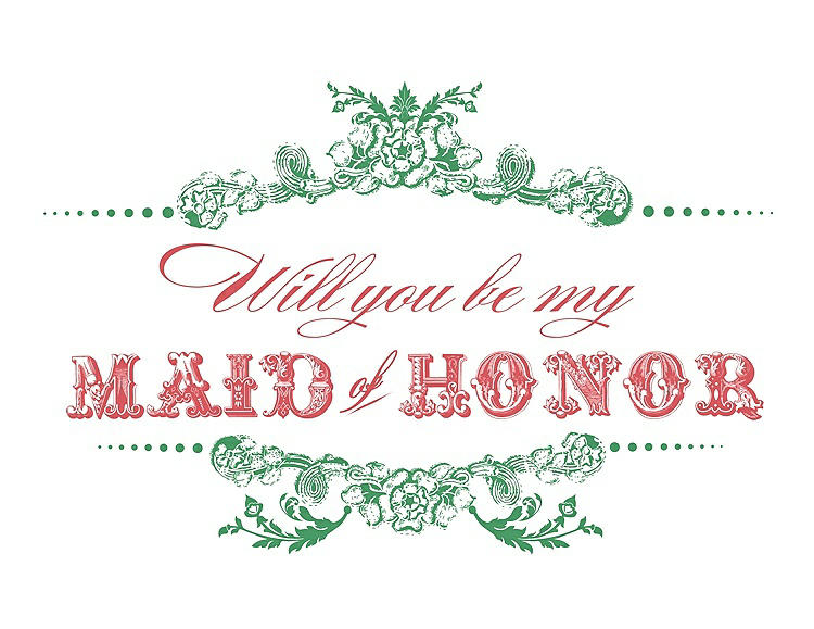 Front View - Juniper & Perfect Coral Will You Be My Maid of Honor Card - Vintage