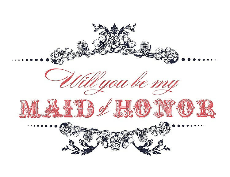 Front View - Navy Blue & Perfect Coral Will You Be My Maid of Honor Card - Vintage