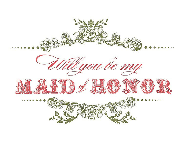 Front View - Olive & Perfect Coral Will You Be My Maid of Honor Card - Vintage