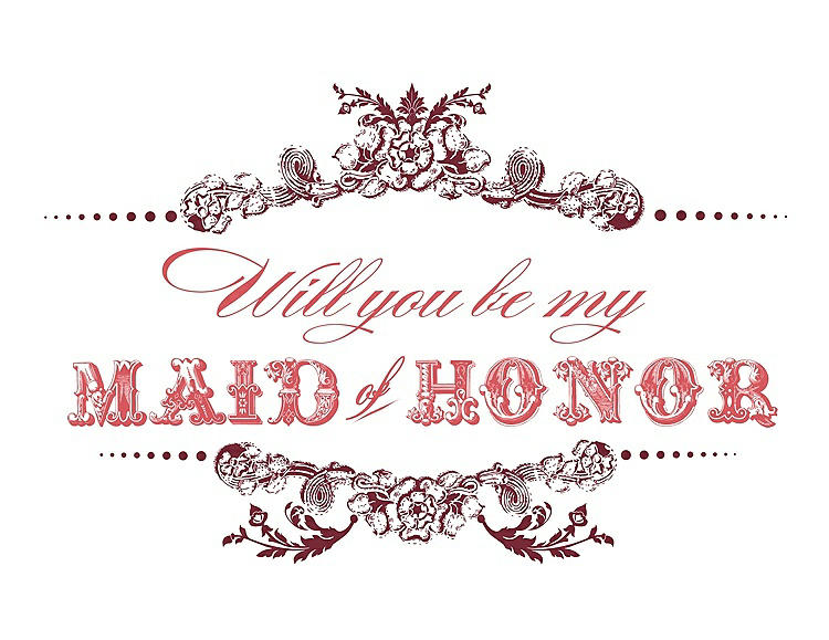 Front View - Burgundy & Perfect Coral Will You Be My Maid of Honor Card - Vintage