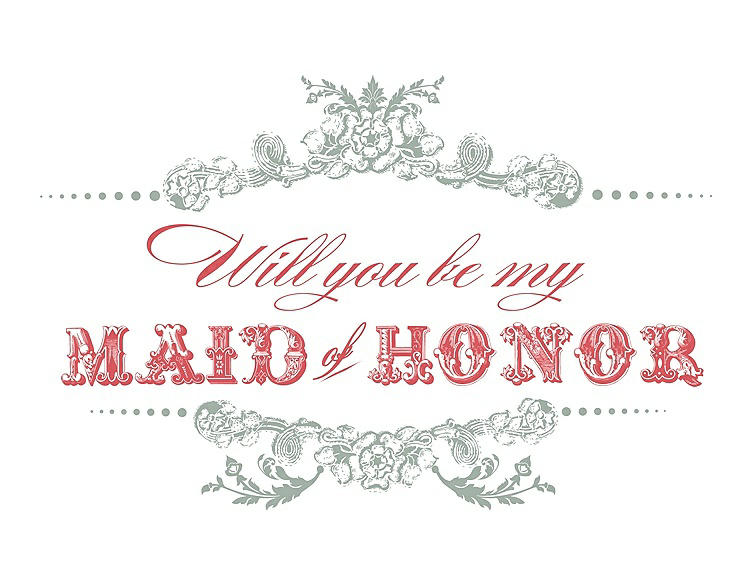 Front View - Celadon & Perfect Coral Will You Be My Maid of Honor Card - Vintage