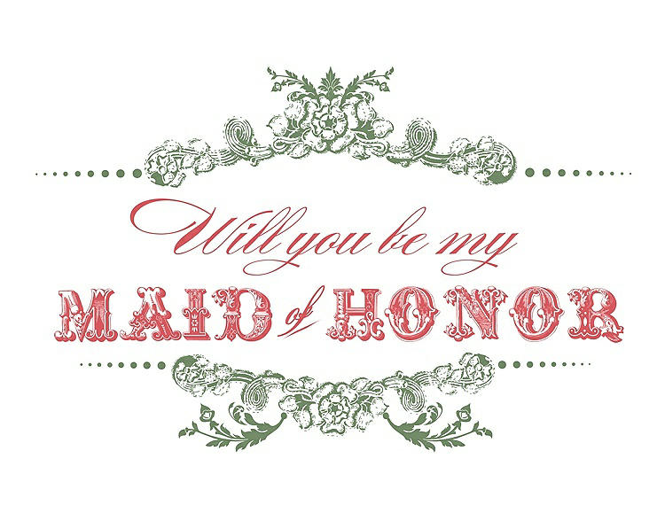 Front View - Clover & Perfect Coral Will You Be My Maid of Honor Card - Vintage