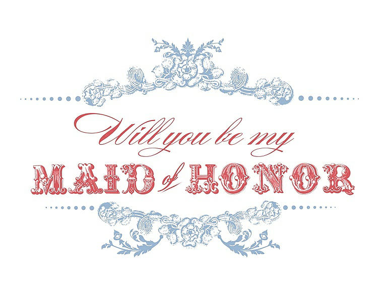 Front View - Ice Blue & Perfect Coral Will You Be My Maid of Honor Card - Vintage