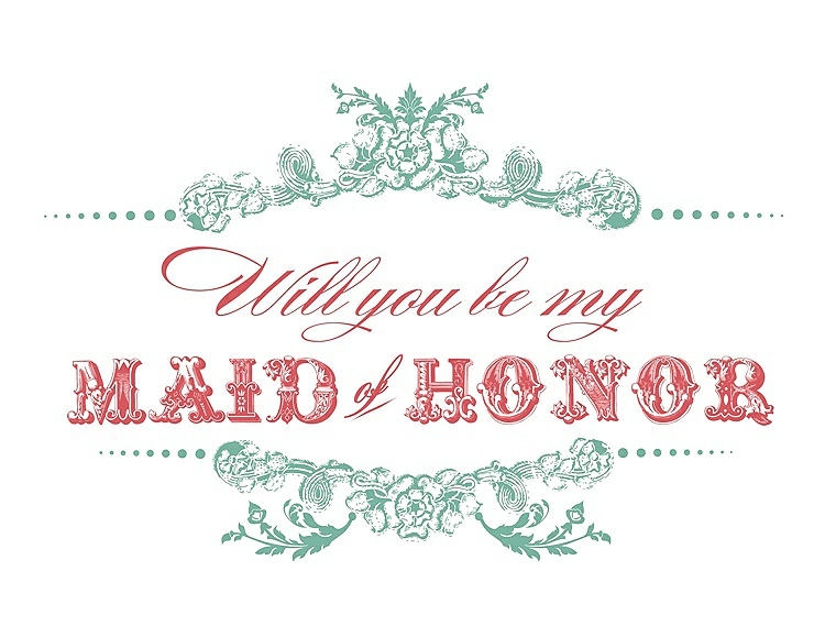 Front View - Meadow & Perfect Coral Will You Be My Maid of Honor Card - Vintage