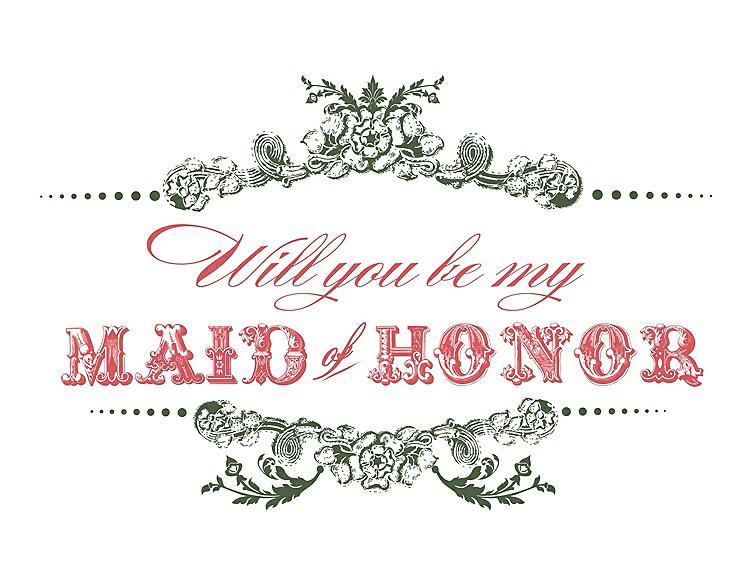 Front View - Moss & Perfect Coral Will You Be My Maid of Honor Card - Vintage