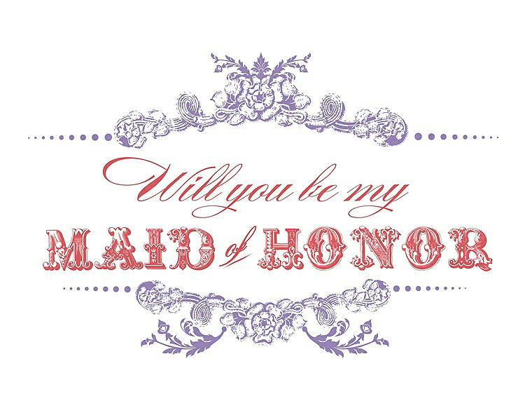 Front View - Pansy & Perfect Coral Will You Be My Maid of Honor Card - Vintage