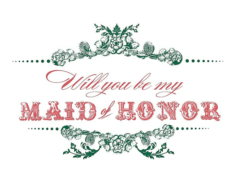 Front View - Pine Green & Perfect Coral Will You Be My Maid of Honor Card - Vintage